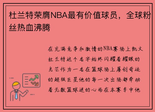 杜兰特荣膺NBA最有价值球员，全球粉丝热血沸腾